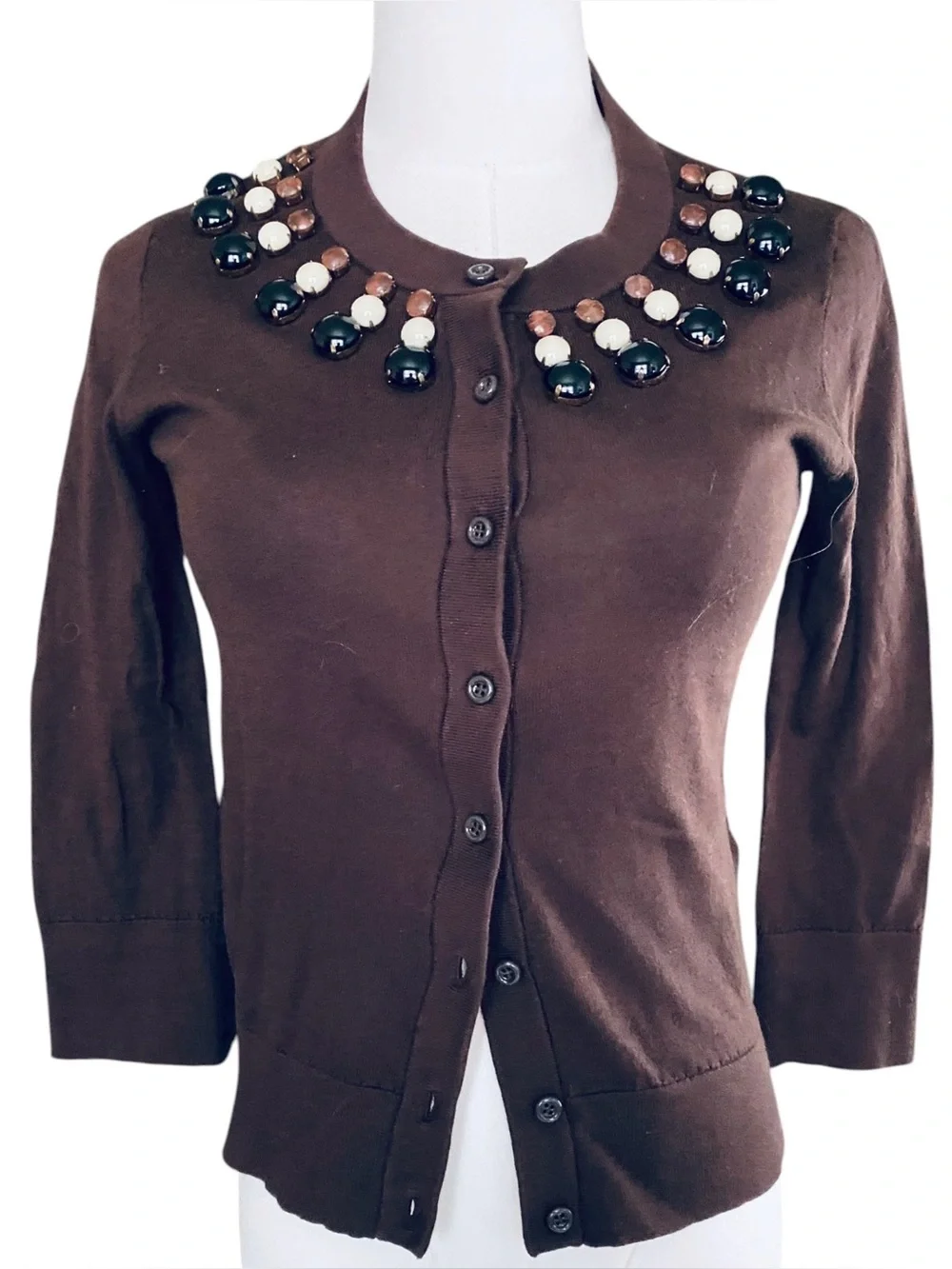 kate spade Brown Embellished Crewneck Cardigan Size XS